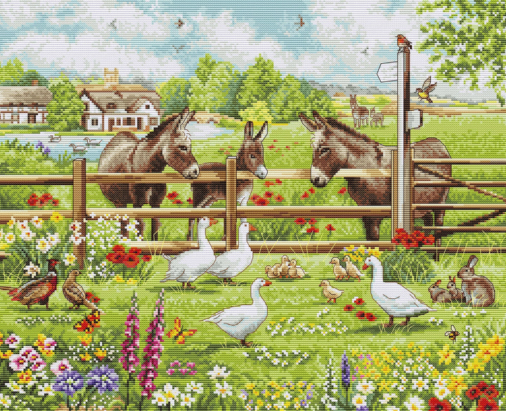 Donkeys' Yard¬† Counted Cross-Stitch Kit by Luca-S BU5087L
