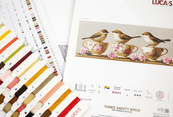 Three Dainty Birds Counted Cross-Stitch Kit by Luca-S BU5092L