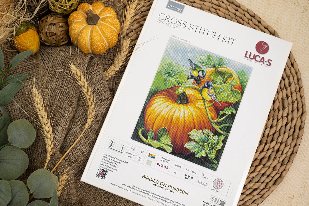 Birdies On Pumpkin Counted Cross-Stitch Kit by Luca-S BU5094L