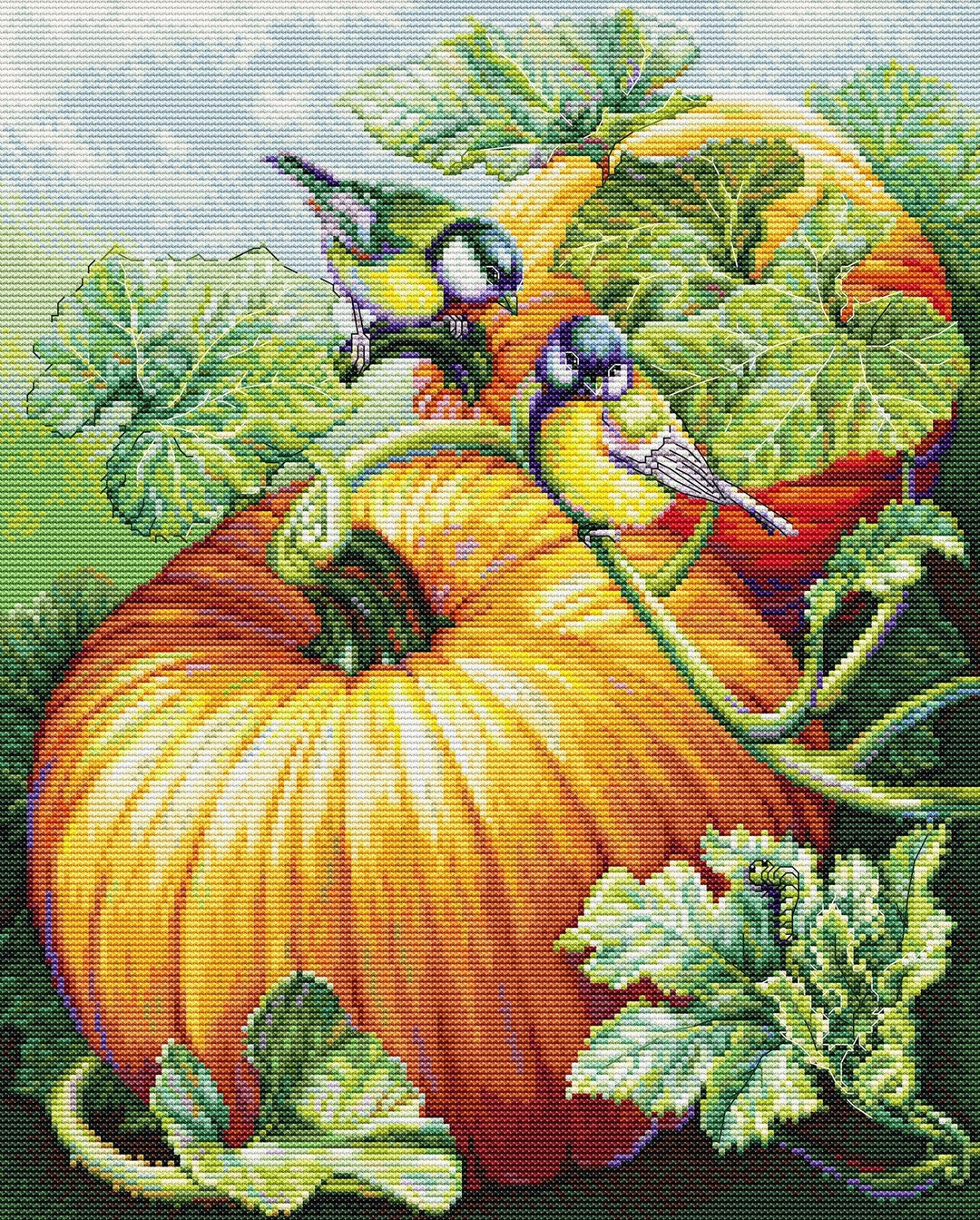 Birdies On Pumpkin Counted Cross-Stitch Kit by Luca-S BU5094L