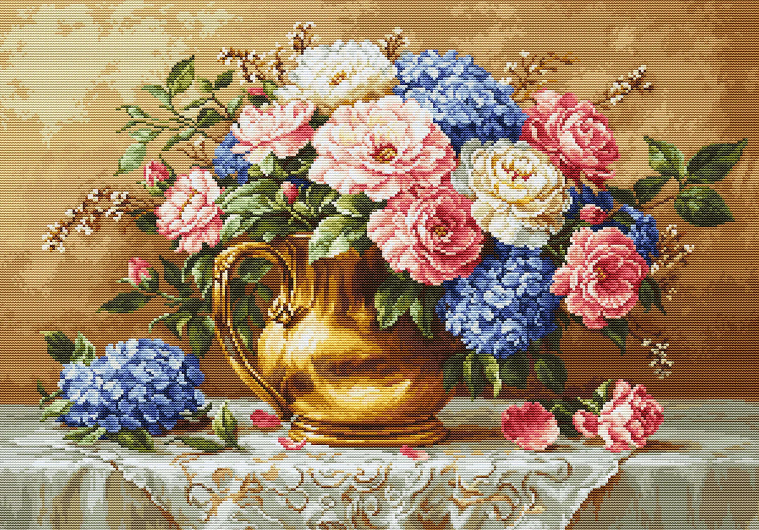 Golden Bloom Counted Cross-Stitch Kit by Luca-S B723L