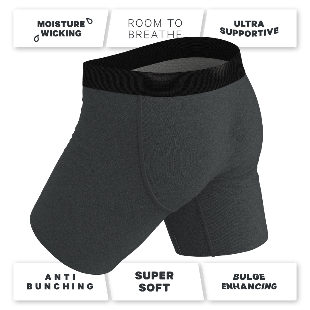 The Basalt | Heather Charcoal Long Leg Ball Hammock® Pouch Underwear With Fly