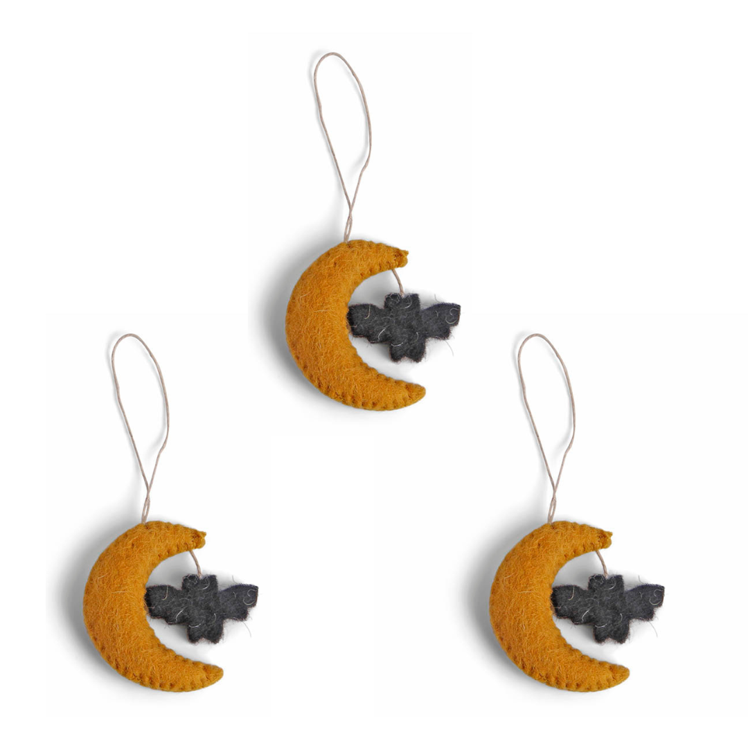 Halloween Hanging Decoration - Moons with Bats (Set of 3)