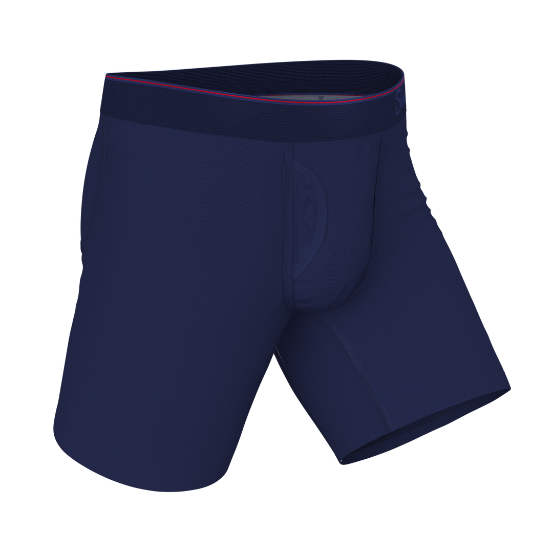 The Blueberry Pie | Red Tip Navy Long Leg Ball Hammock® Pouch Underwear With Fly
