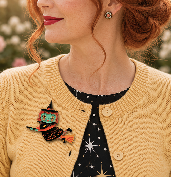Broomhilda Brooch by Johanna Parker x Lipstick & Chrome — Vintage Halloween Witch Pin