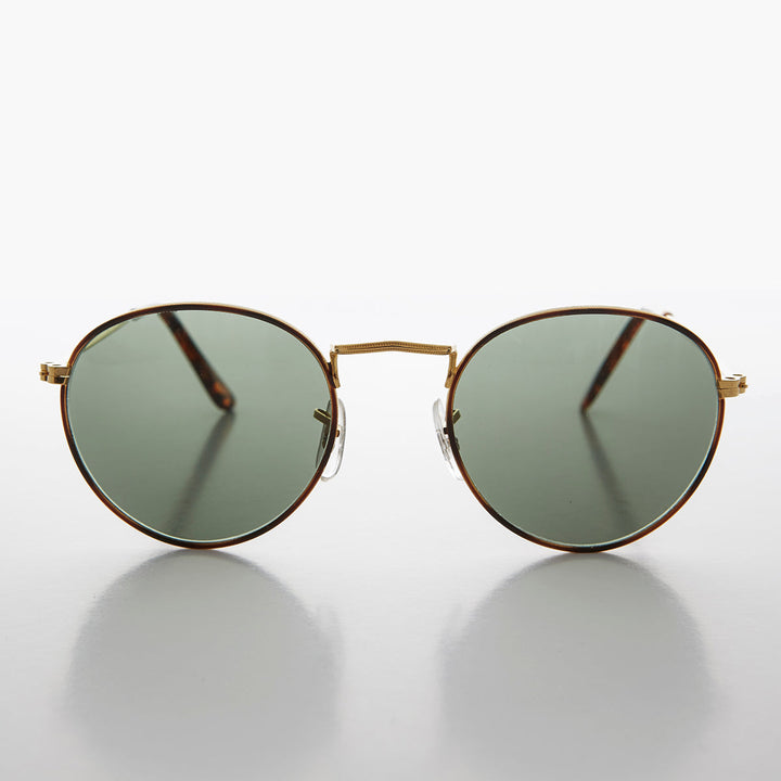 Round Gold Glass Lens Sunglass with Tortoise Rim - Julian 2