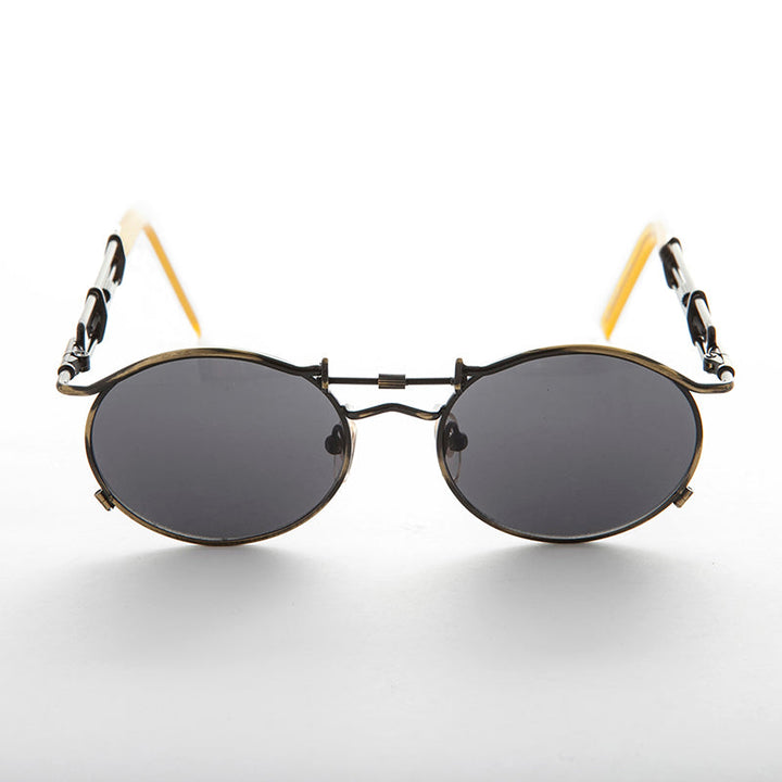 Vintage Steampunk Sunglass with Oval Lens and Intricate Temple Design - Cyrus