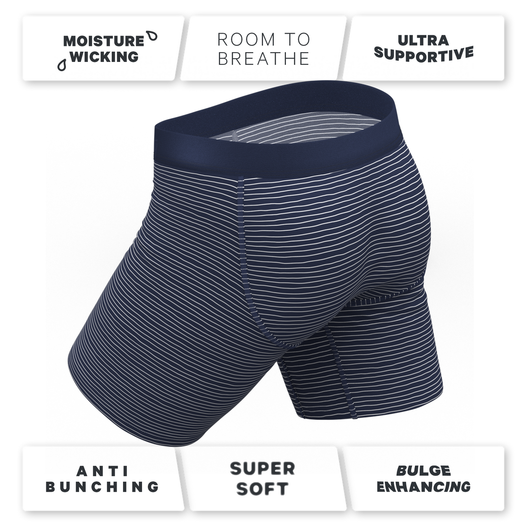 The Cheek Streak | White Stripe Long Leg Ball Hammock® Pouch Underwear With Fly