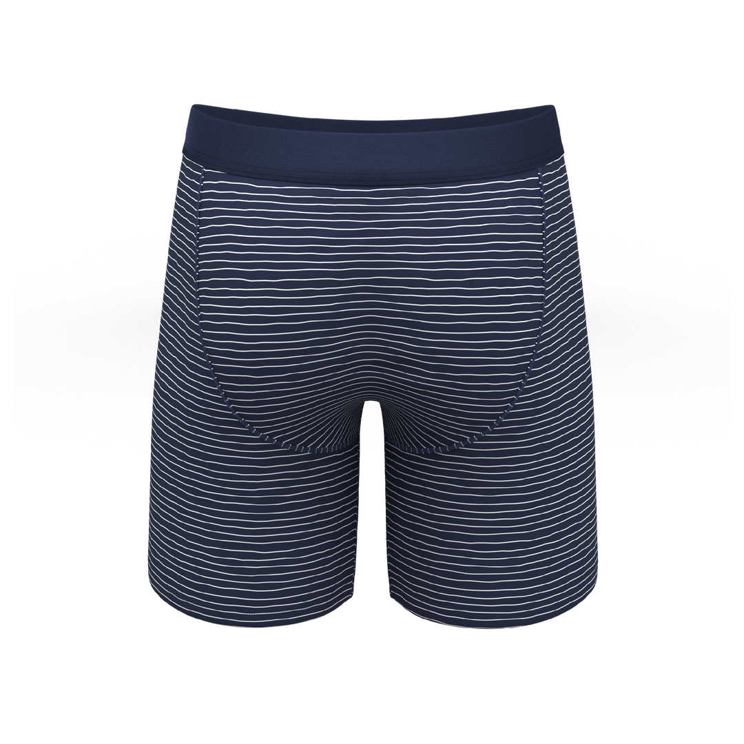 The Cheek Streak | White Stripe Long Leg Ball Hammock® Pouch Underwear With Fly