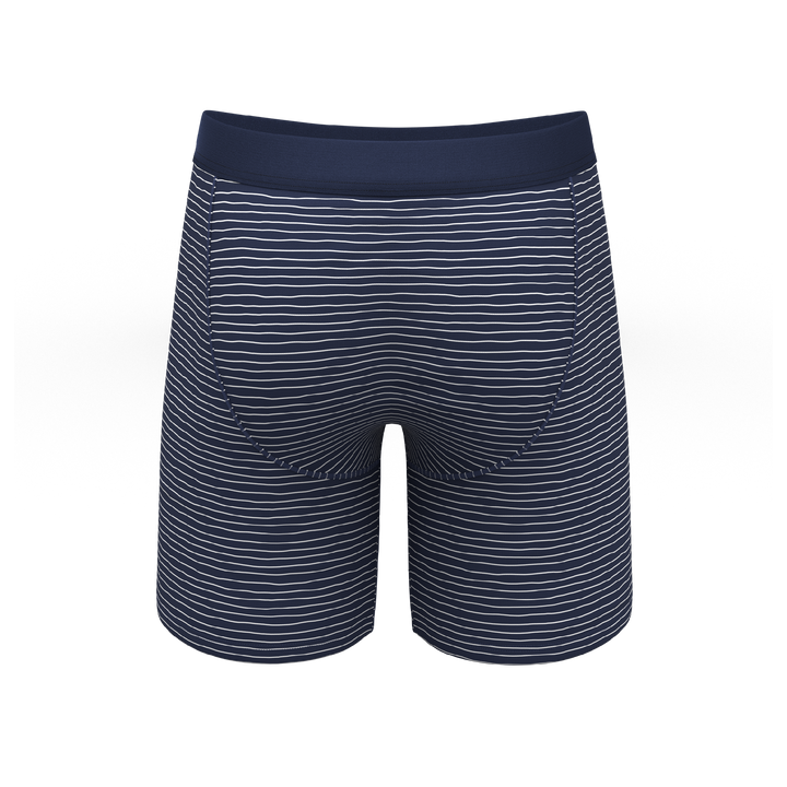 The Cheek Streak | White Stripe Long Leg Ball Hammock® Pouch Underwear With Fly