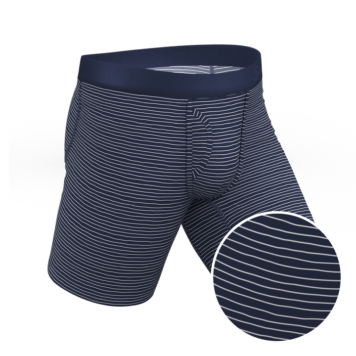 The Cheek Streak | White Stripe Long Leg Ball Hammock® Pouch Underwear With Fly