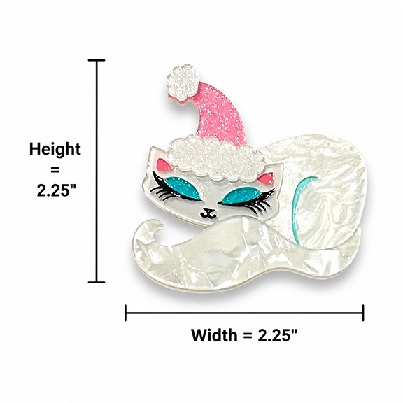 Christmas Cat Nap Brooch by Miss Fluff x Lipstick & Chrome — Cozy Holiday Kitty Pin Measurements 
