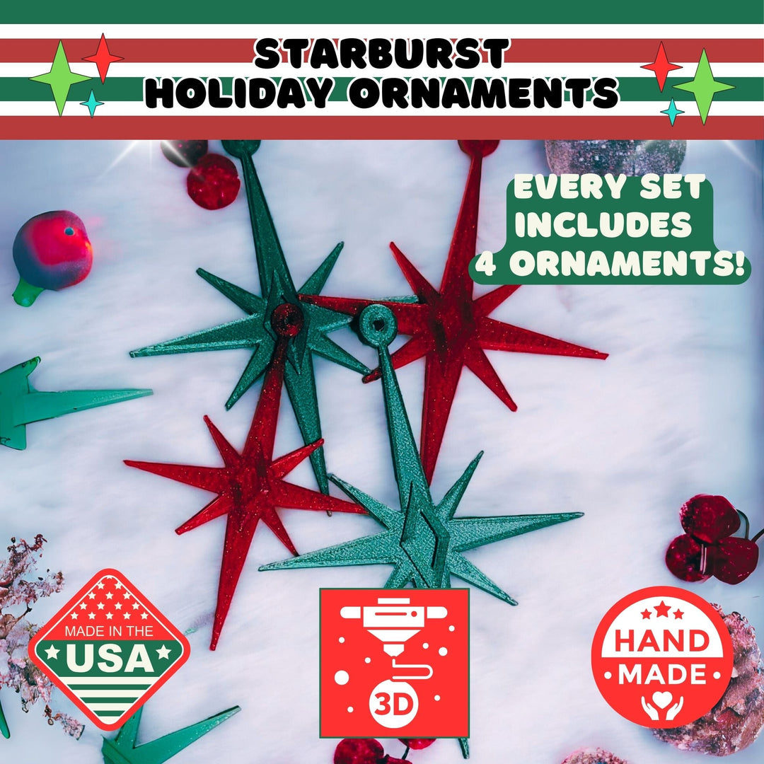 Midcentury Modern Starbursts Ornaments (4 Pack)