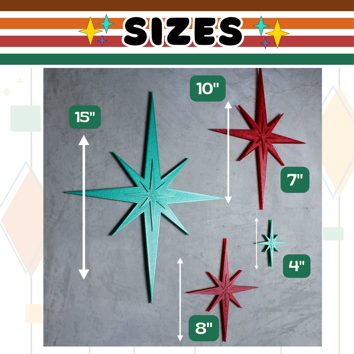 Midcentury Modern Holiday Sparkle Starbursts Wall Decor (4 Pack - Green Sparkle/Red Sparkle)