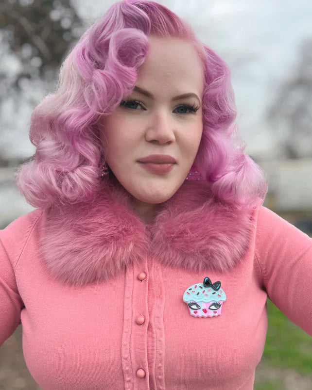 Cupcake Cutie Brooch by Miss Fluff x Lipstick & Chrome — Vintage Sweet Treat Acrylic Pin