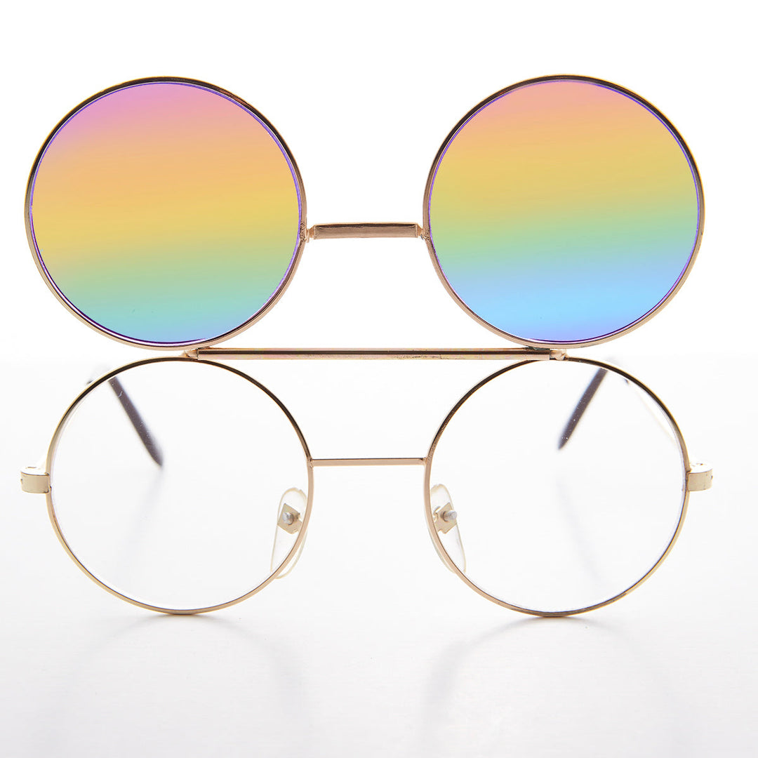 Flip Up Sunglasses with Rainbow Mirror Lens - Flippy