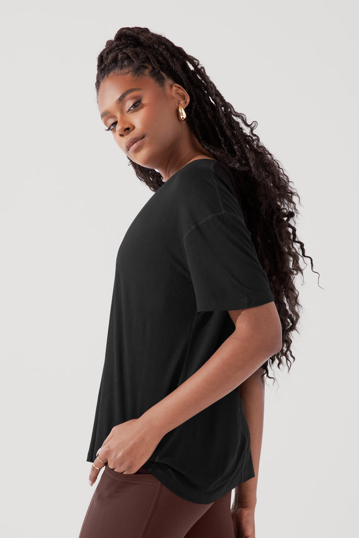 Daring Deep V Tee - Black