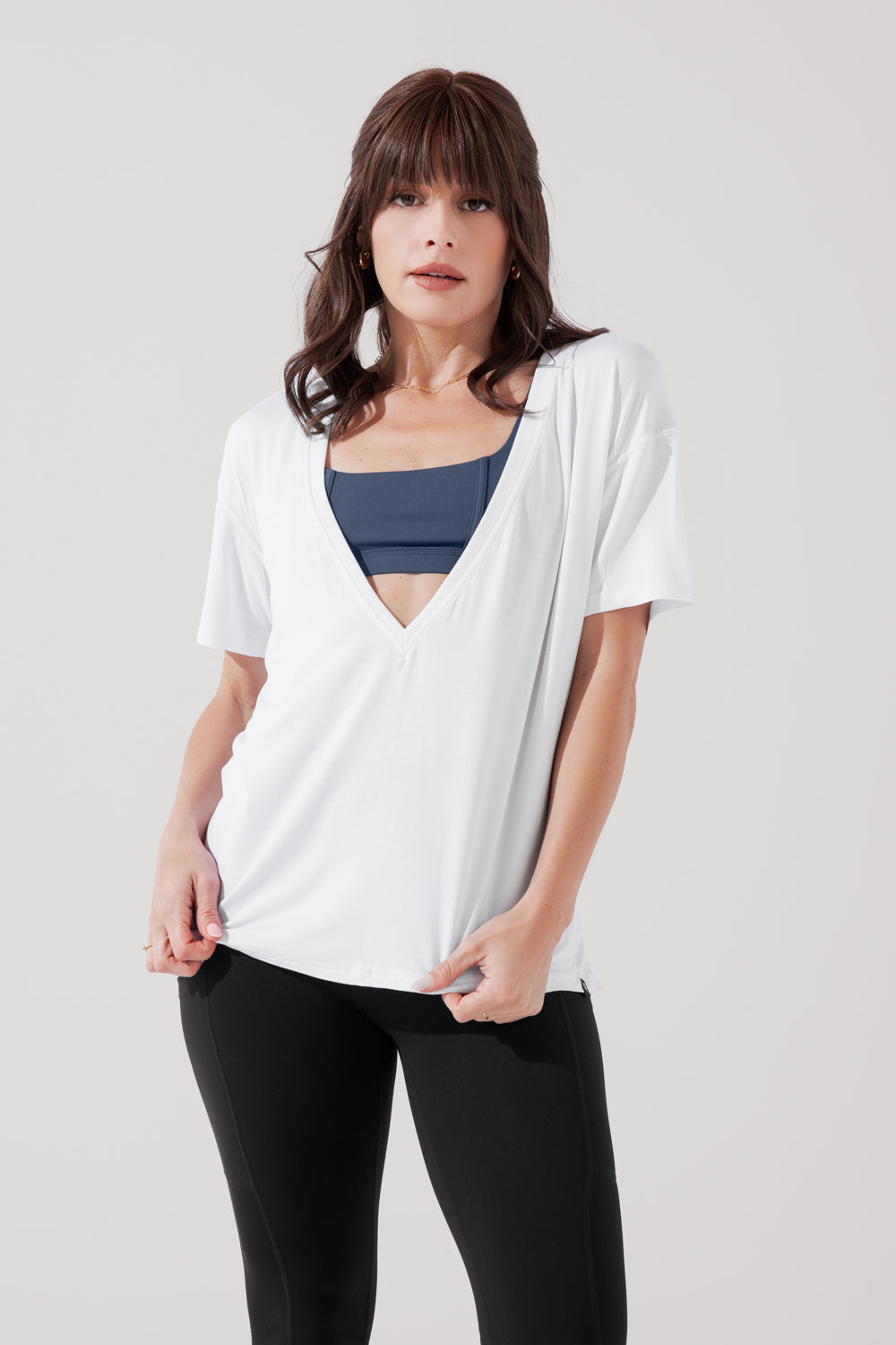 Daring Deep V Tee - White