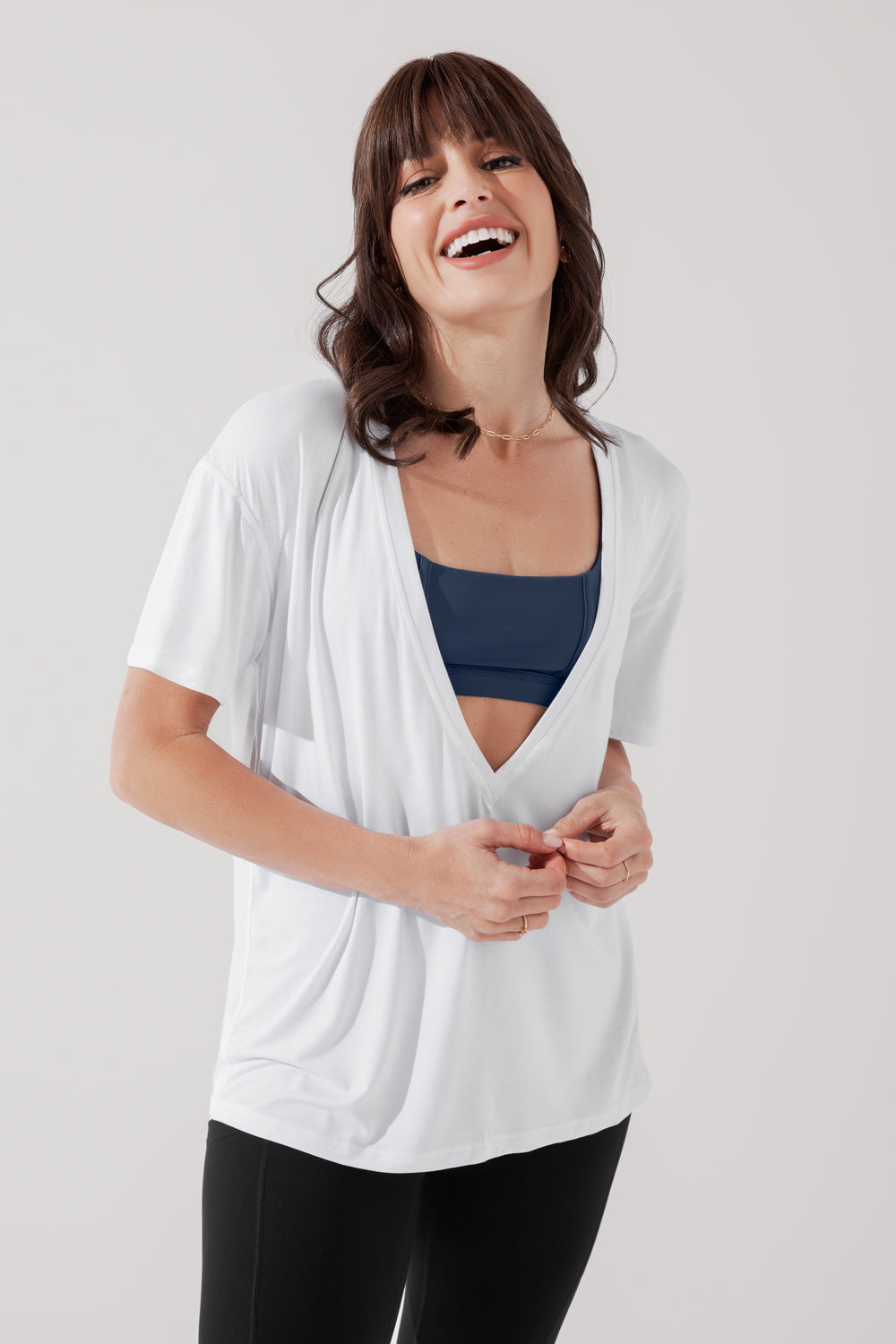 Daring Deep V Tee - White