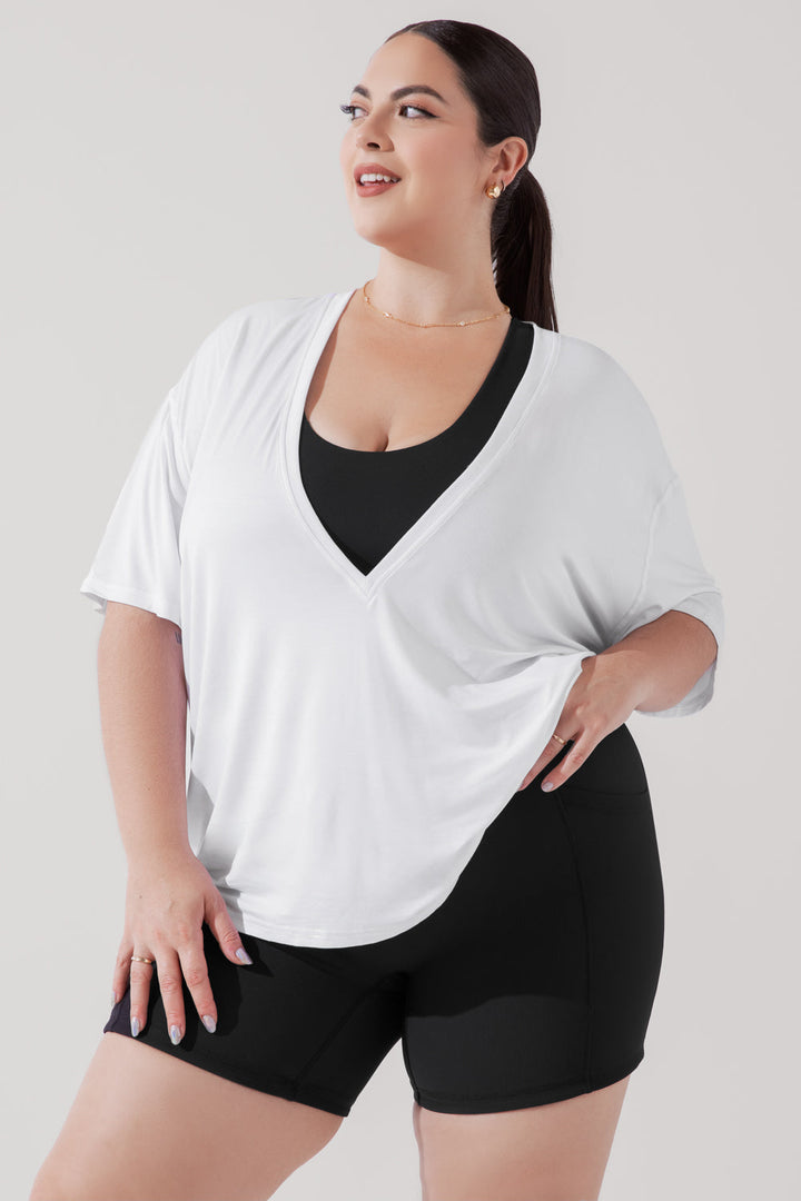 Daring Deep V Tee - White