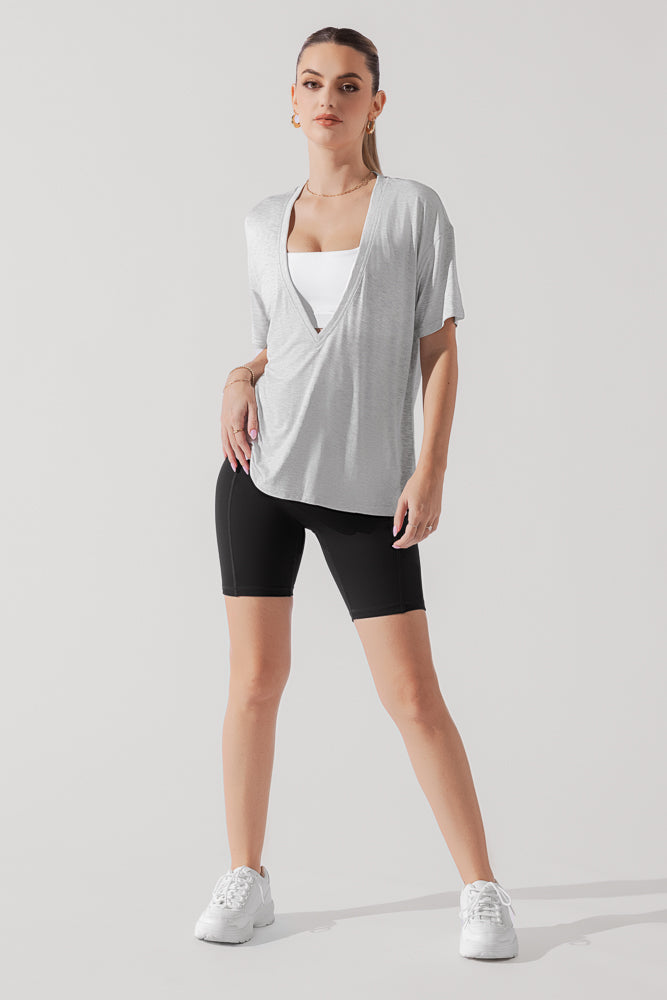 Daring Deep V Tee - Heather Grey