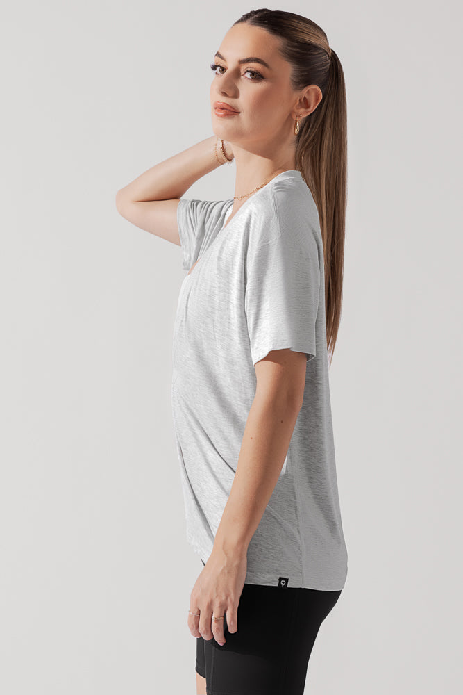 Daring Deep V Tee - Heather Grey