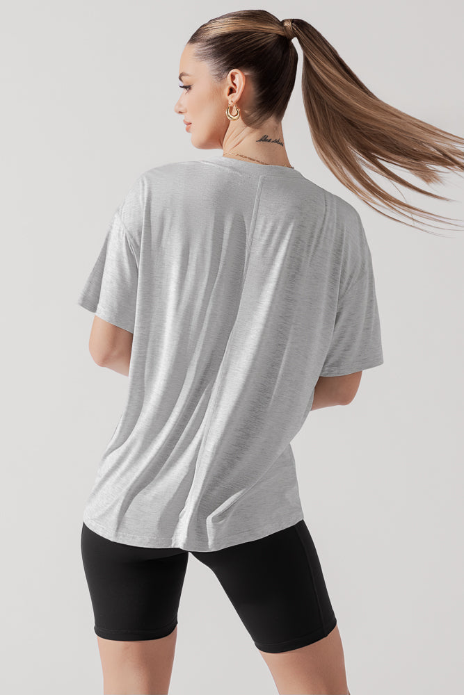 Daring Deep V Tee - Heather Grey