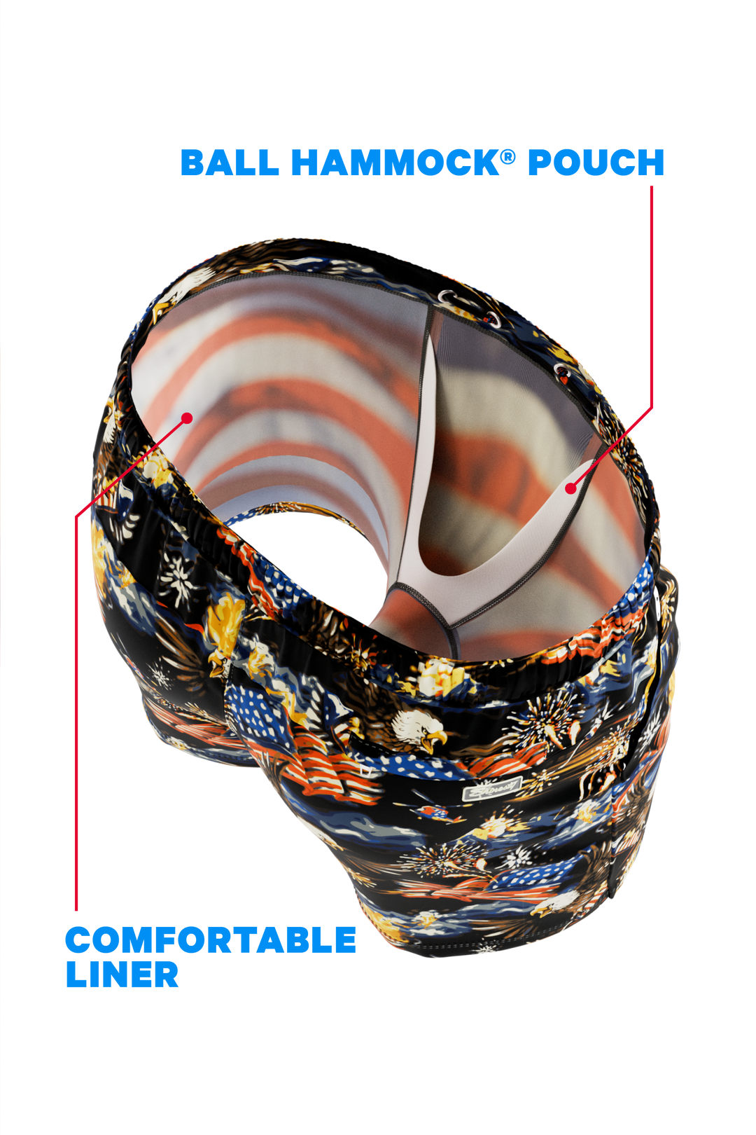 The Declaration | Americana Eagles Ball Hammock® Pouch 8" Swim Trunks