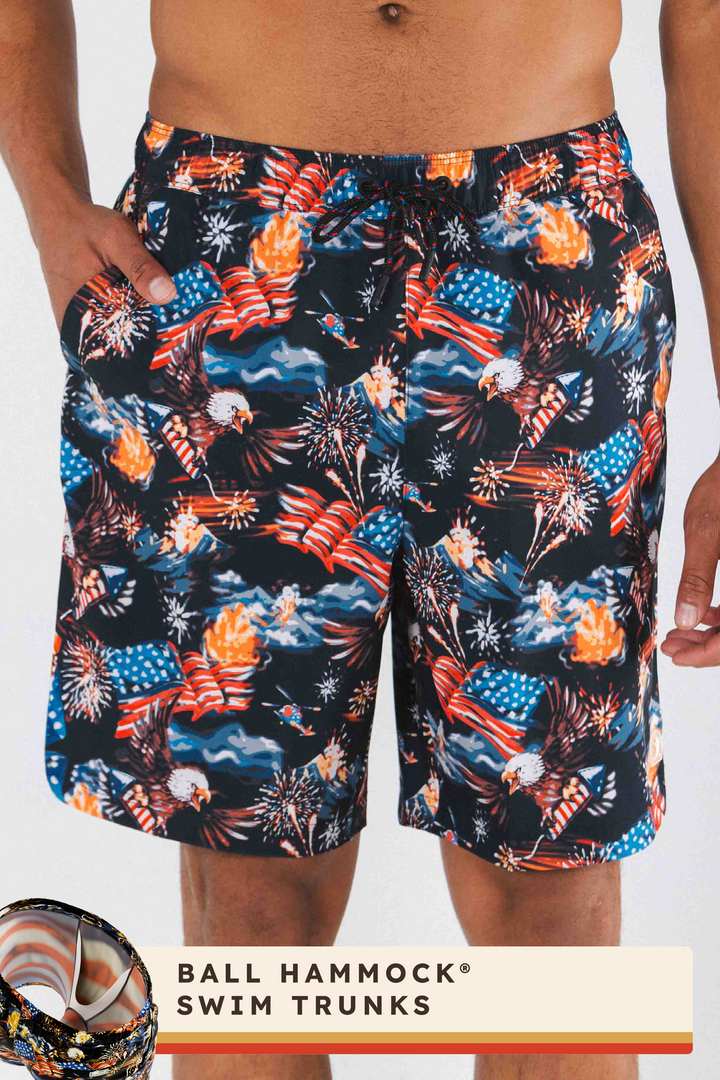The Declaration | Americana Eagles Ball Hammock® Pouch 8" Swim Trunks