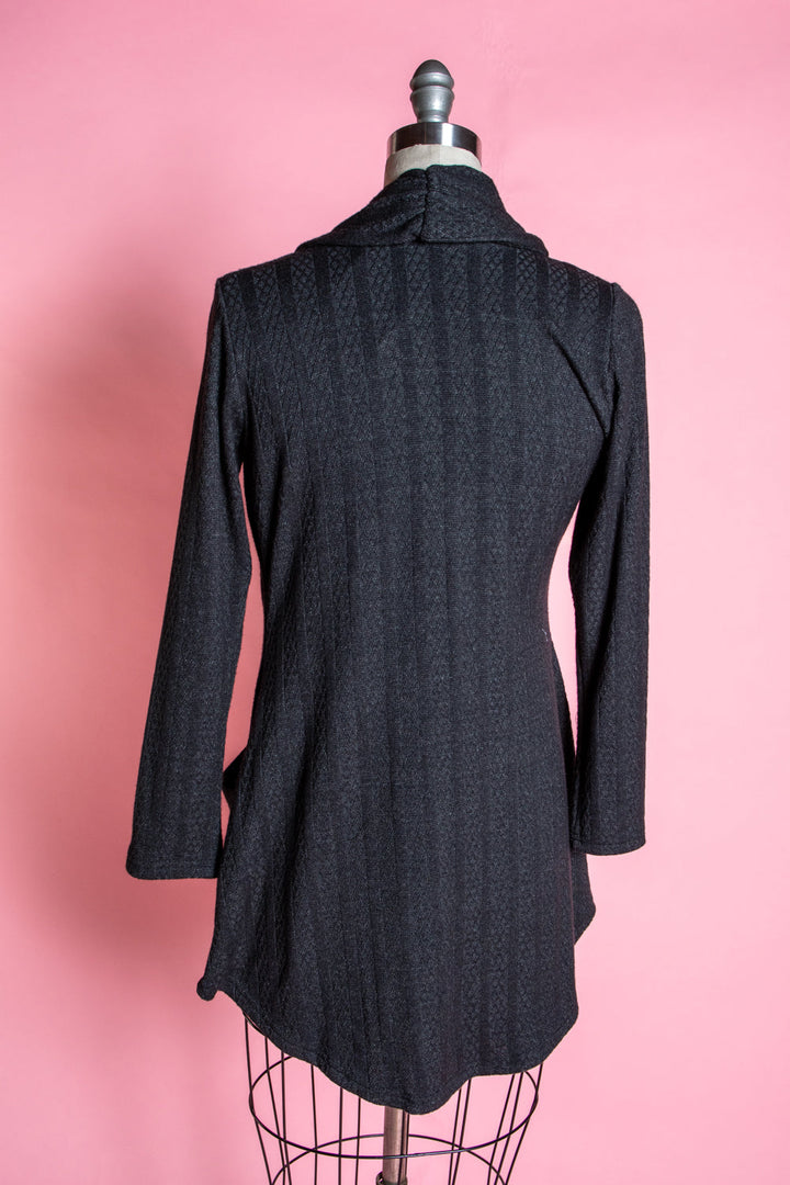 Dreamy Duster -  Pointelle Cable Knit, Heathered Black