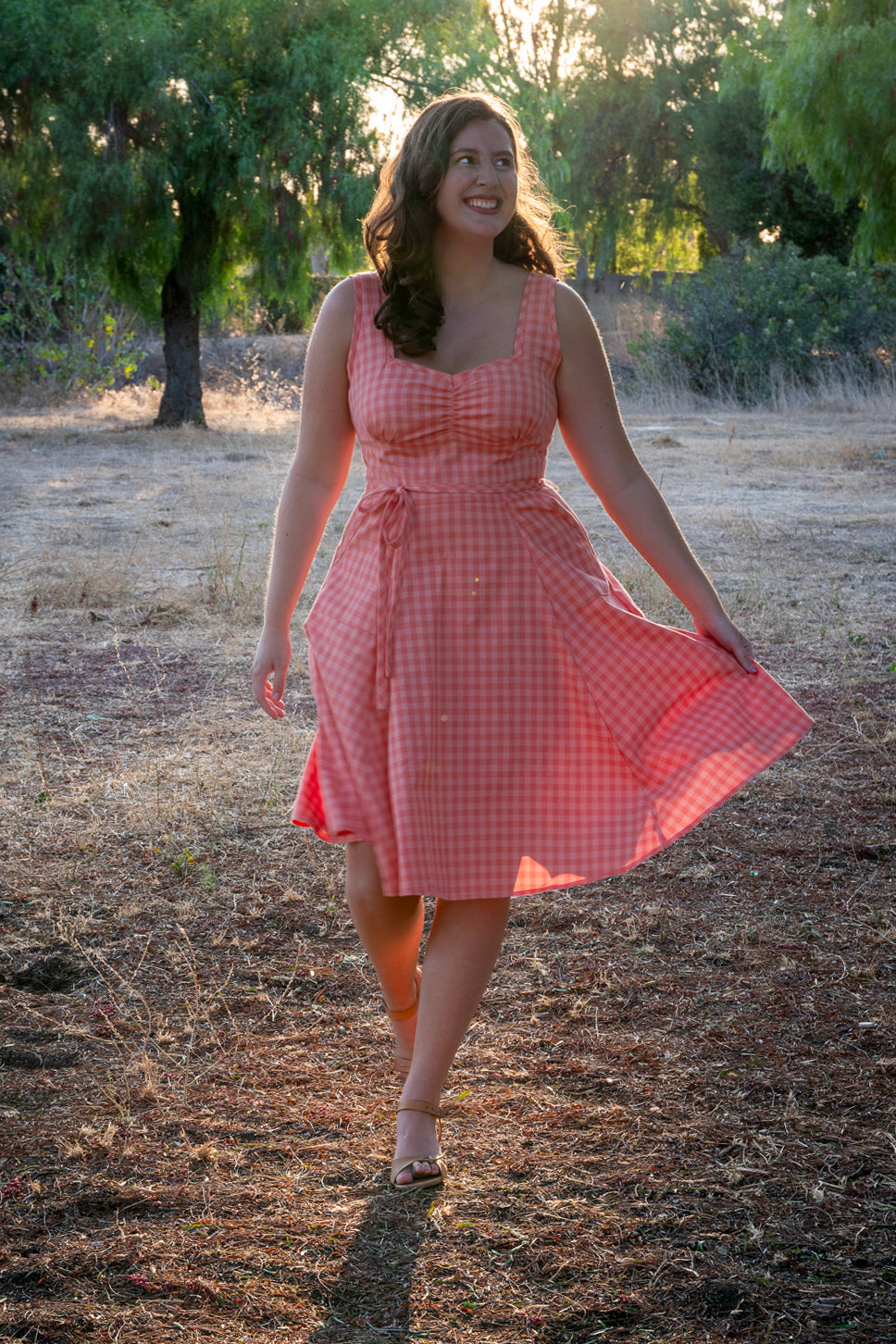 Sadie Dress - Peach Tonal Gingham *sale