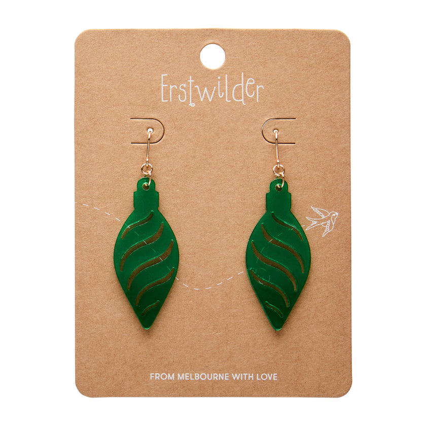 Long Bauble Drop Earrings - Green