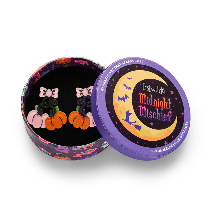 Pair O'Pumpkins Drop Earrings by Erstwilder – back detail | Midnight Mischief Halloween Collection