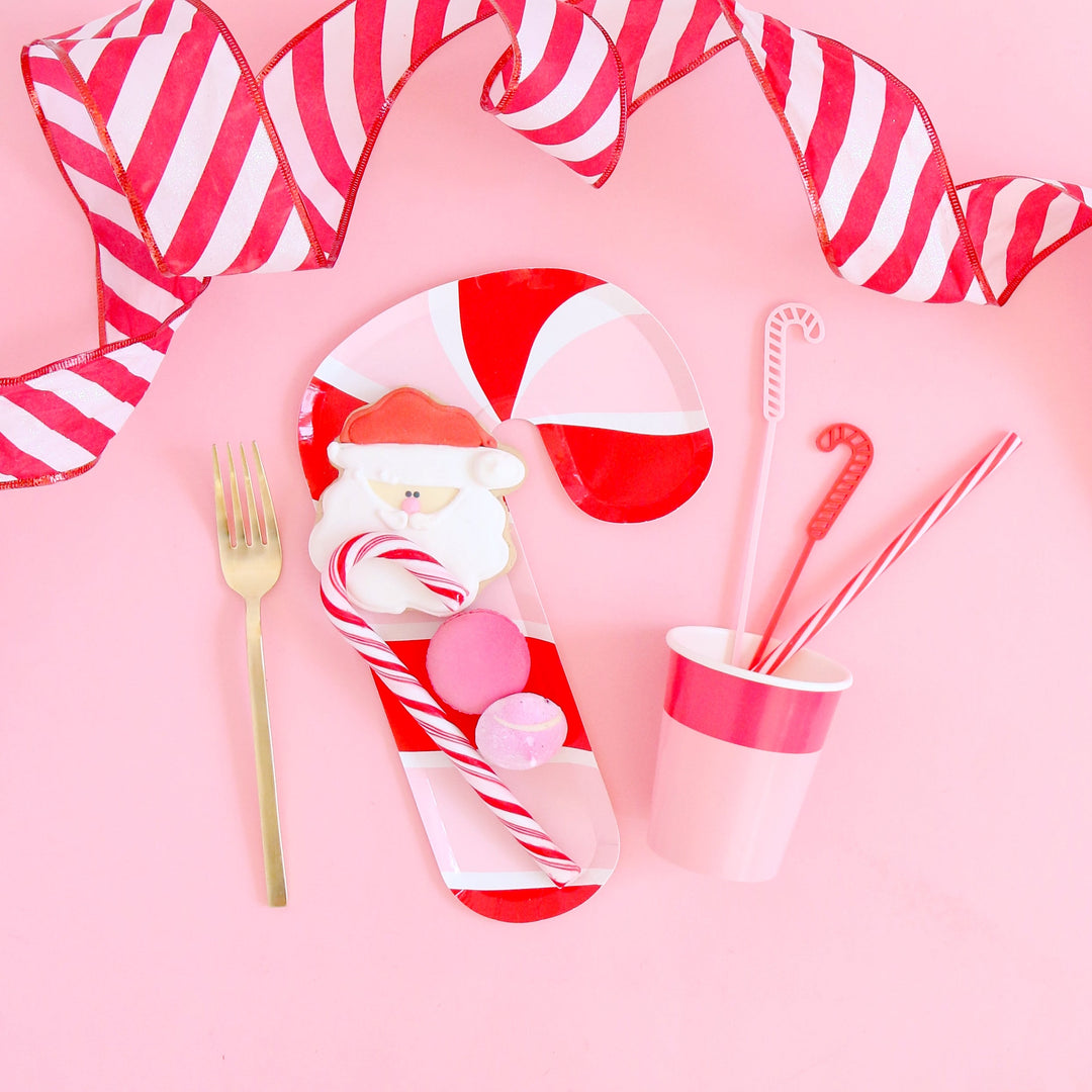 Red and Pink Candy Cane Paper Plates