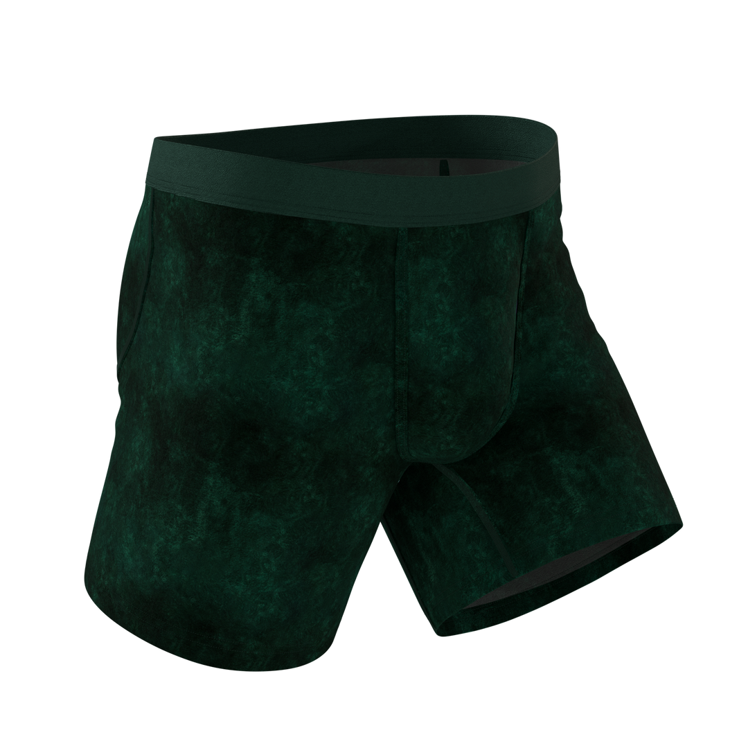 The Extravagance | Dark Green Velvet Ball Hammock Pouch® Boxer