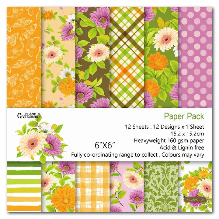 Spring Scrapbook Paper Pack. 12 Sheets of 15.2x15.2cm Heavyweight Paper Pad F07M2-3 AC230901-06