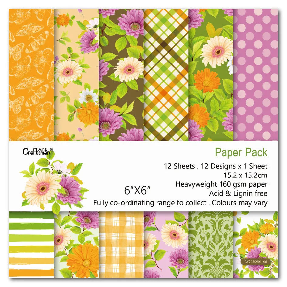Spring Scrapbook Paper Pack. 12 Sheets of 15.2x15.2cm Heavyweight Paper Pad F07M2-3 AC230901-06