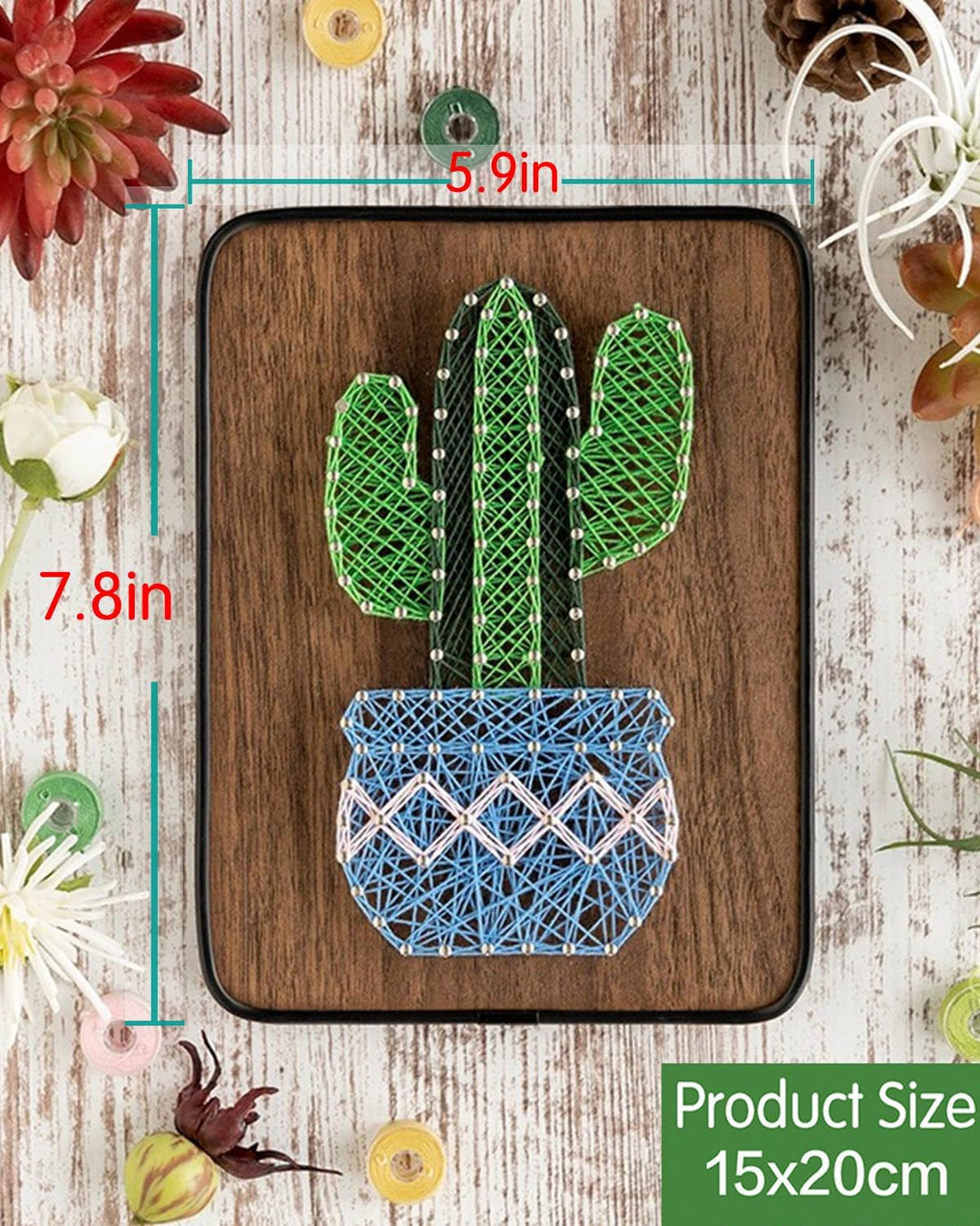 String Art DIY Kit - Potted Cactus. Wizardi Craft Kit F07-M12-3-DH5016