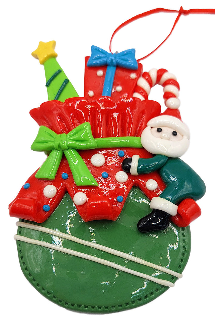 Christmas Ornament - Glossy Gingerbread Gift Bag with Santa. Wizardi Festive Decoration F07-N2-11-AA440C