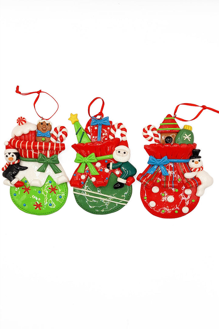 Christmas Ornament - Glossy Gingerbread Gift Bag with Penguin. Wizardi Festive Decoration F07-N2-11-AA440B