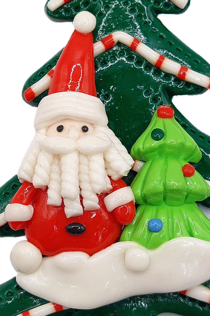 Christmas Ornament - Glossy Gingerbread Tree with Santa. Wizardi Festive Decoration F07-N2-12-AA453B