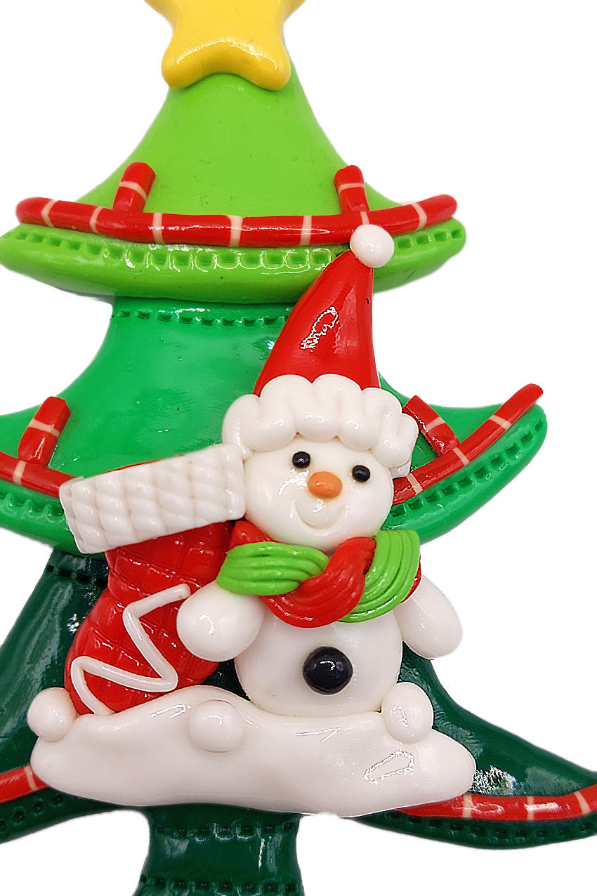 Christmas Ornament - Glossy Gingerbread Tree with Snowman. Wizardi Festive Decoration F07-N2-12-AA453C