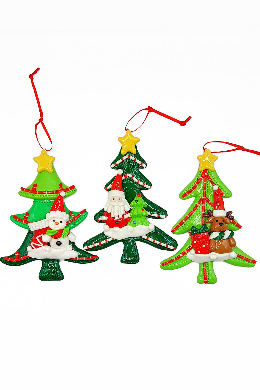 Christmas Ornament - Glossy Gingerbread Tree with Reindeer. Wizardi Festive Decoration F07-N2-12-AA453A