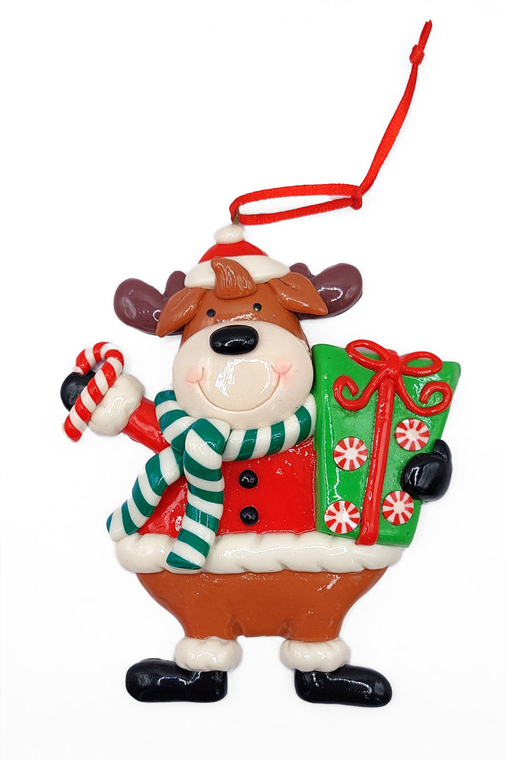 Christmas Ornament - Glossy Gingerbread Reindeer. Wizardi Festive Decoration F07-N2-13-SEE203C