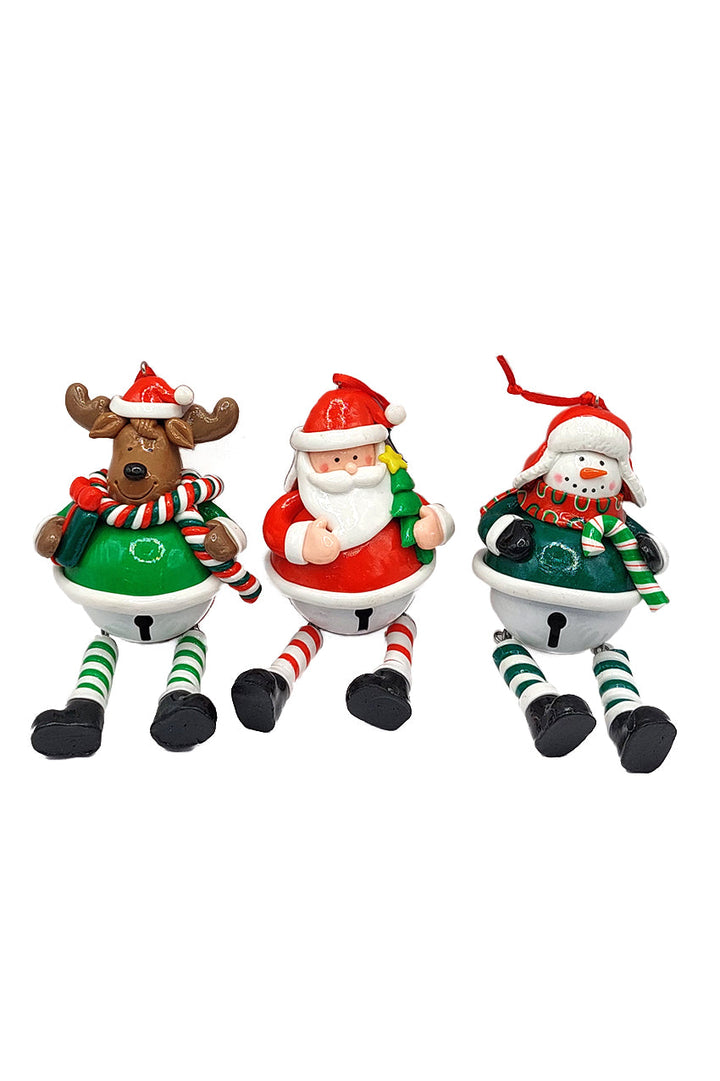 Christmas Ornament - Glossy Gingerbread Reindeer with Dangling Legs and Bell. Wizardi Festive Decoration F07-N2-15-SBB004C