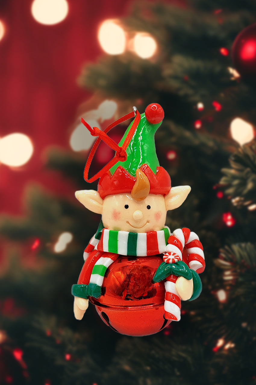 Christmas Ornament -  Glossy Gingerbread Elf with Candy Cane. Wizardi Festive Decoration F07-N2-17-E2506B