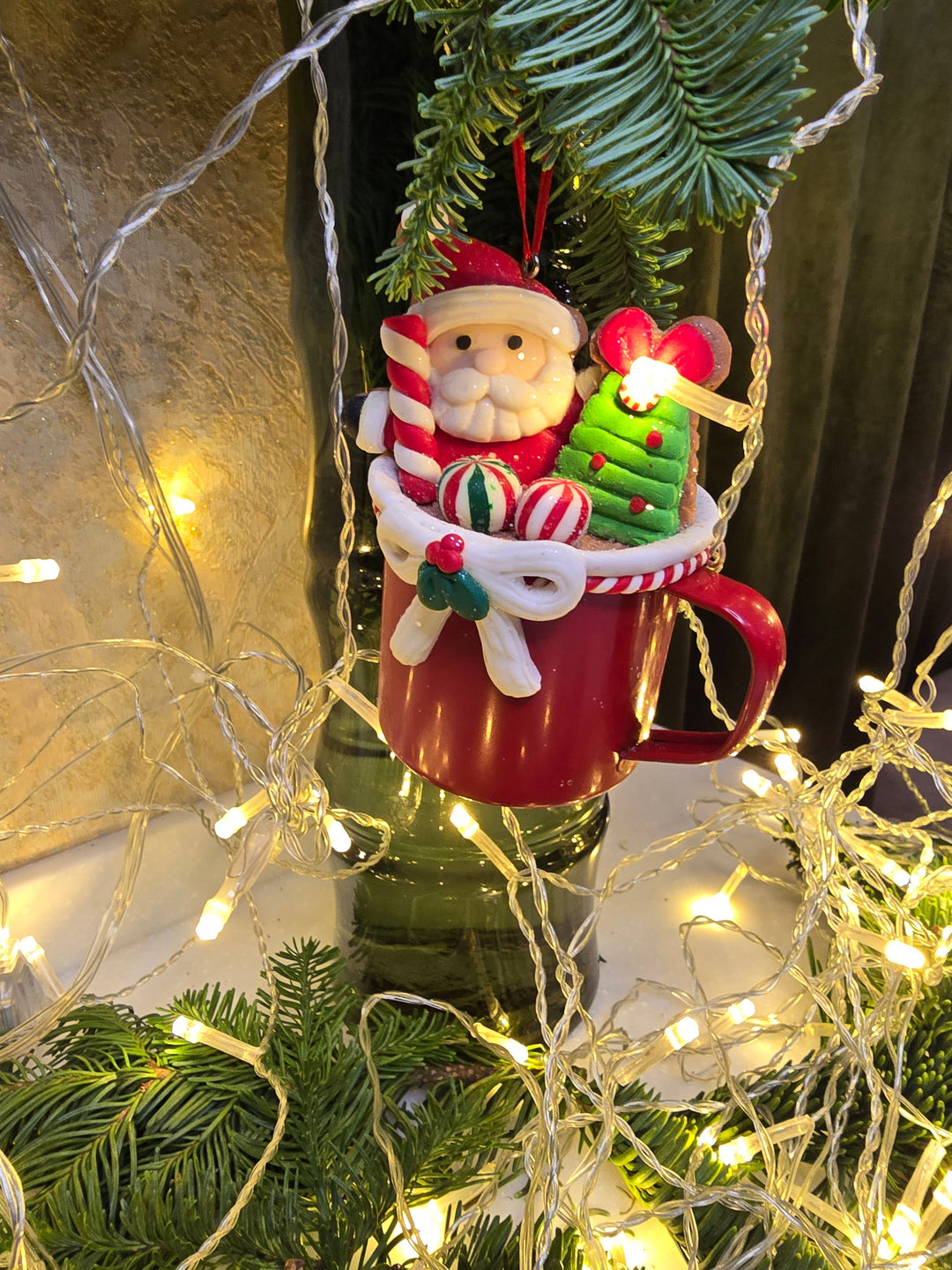 Christmas Ornament - Cup with Gingerbread Man. Wizardi Festive Decoration F07-N2-19-DAA101A