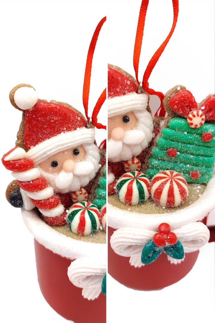 Christmas Ornament - Cup with Gingerbread Man. Wizardi Festive Decoration F07-N2-19-DAA101A