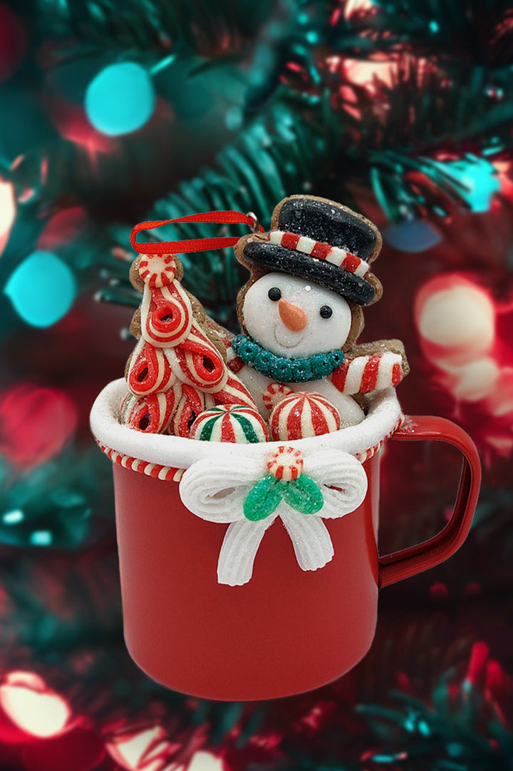 Christmas Ornament - Cup with Snowman. Wizardi Festive Decoration F07-N2-19-DAA101B