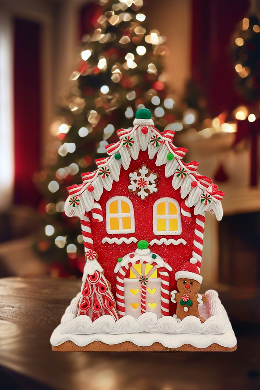 Christmas Gingerbread Snowy House with Gingerbread Man. Wizardi Festive Decoration F07-N2-22-A2561